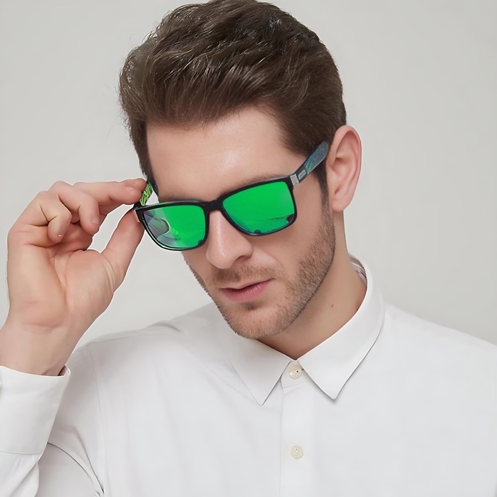 Polarized Square Sunglasses Men Women UV400 Sport Driving Shades Green Mirror - Picture 5 of 6